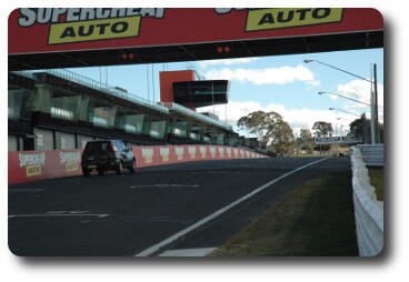Modern buildings with viewing platforms for pit crews