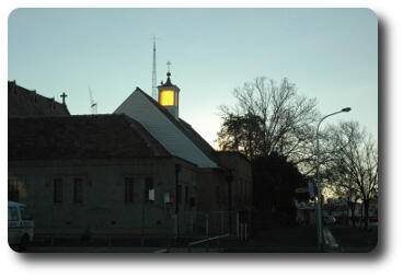 Building with illumated roof at top of roof