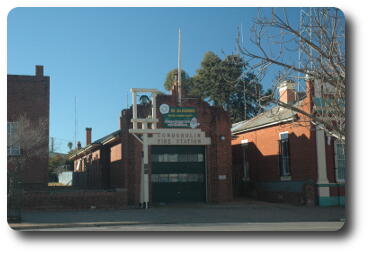 Long, narrow brick fire station building