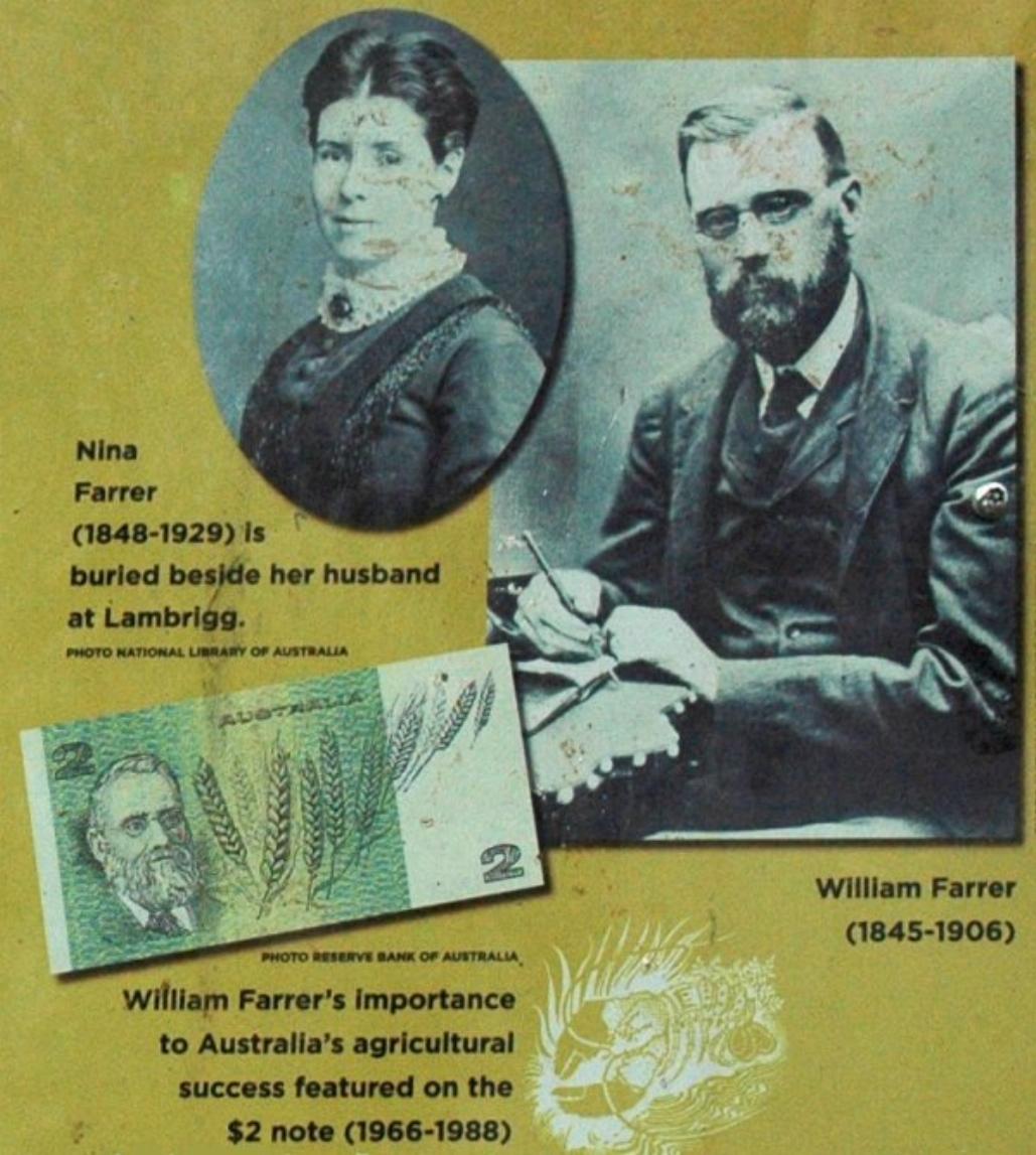 Montage of Nina and William Farrer, and old $2 note