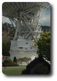 Close up of large mechanism underneath above tracking dish