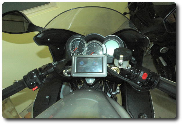 Rider's view of bike with GPS mounted
