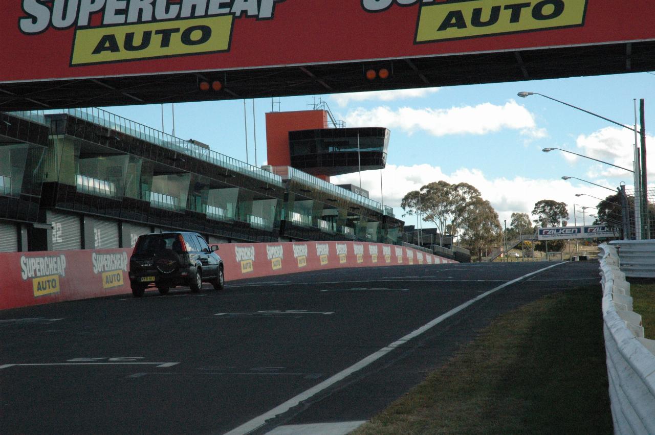 Modern buildings with viewing platforms for pit crews