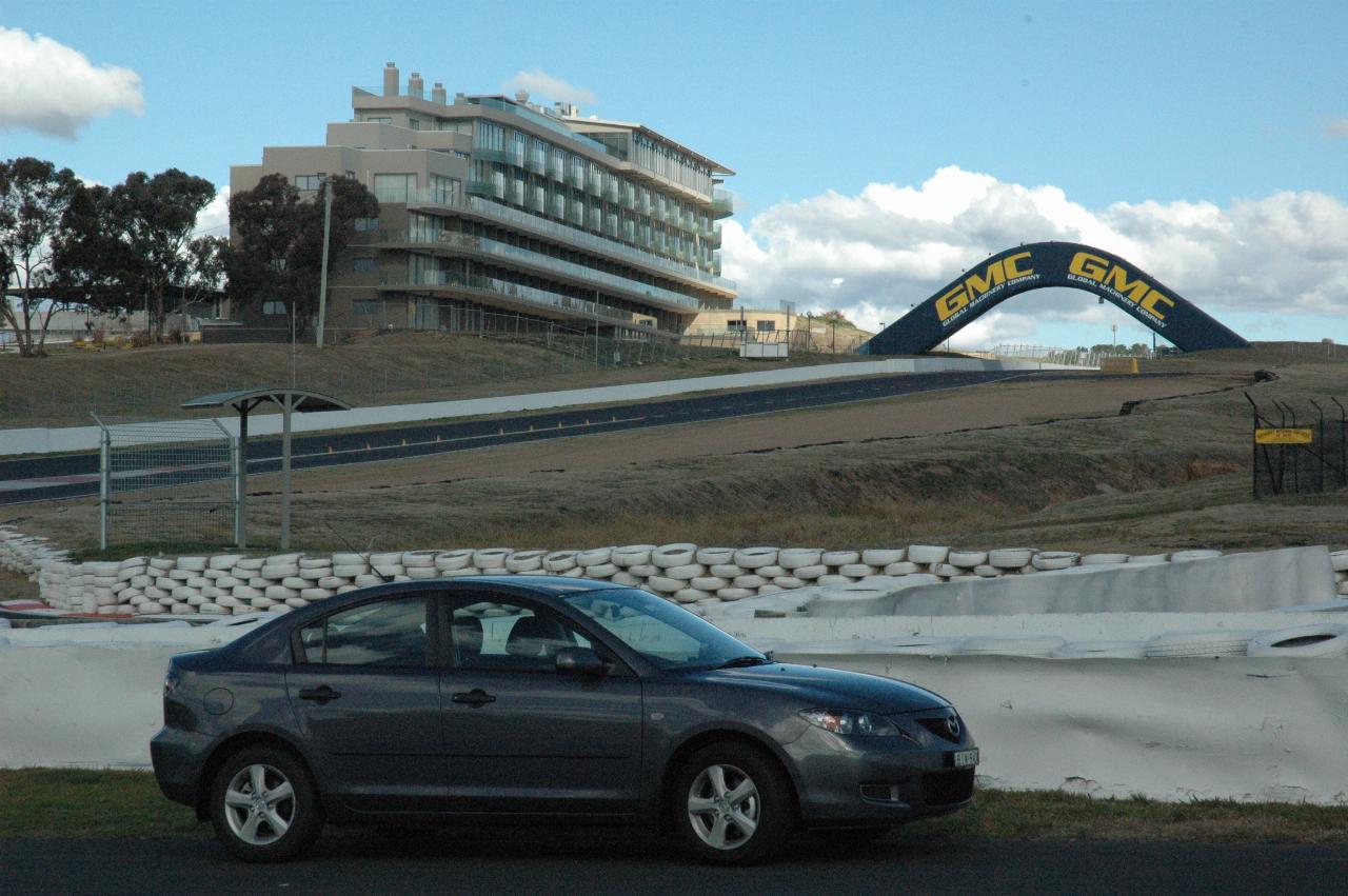 Modern building near edge of track