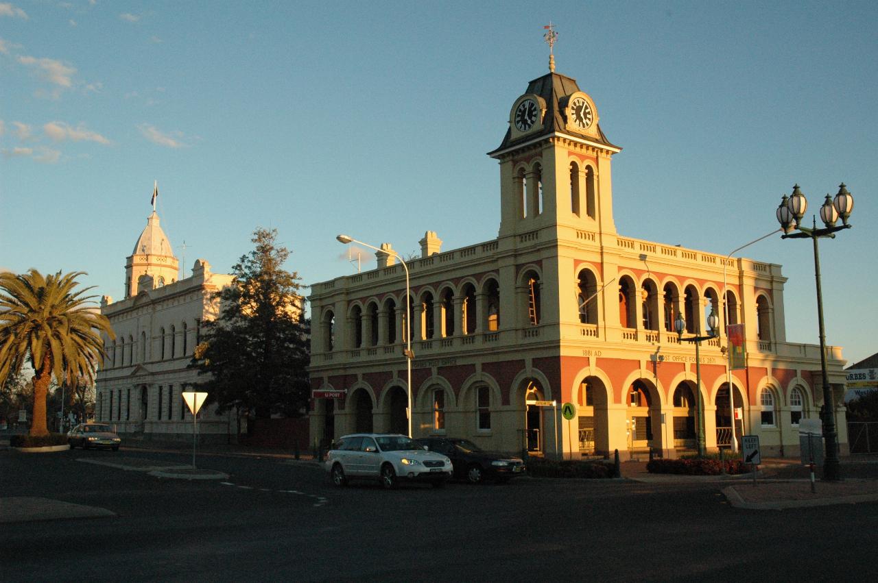 Two well preserved, grand buildings in a country town