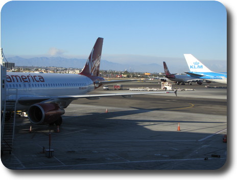 Smoke from fired north of Los Angeles, from Terminal 3 at LAX