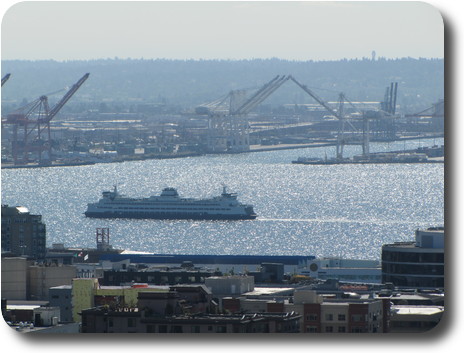 WA state car ferry coming into dock on Elliot Bay