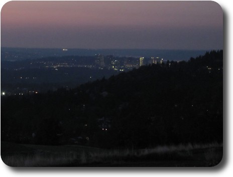 City skyline disappearing in the darkening night