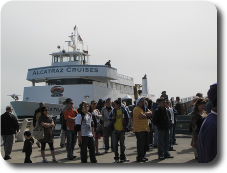 People disembarking from the tour boat
