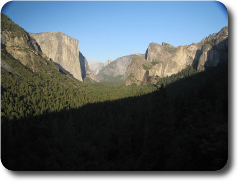 Yosemite Valley with decreasing sunlight