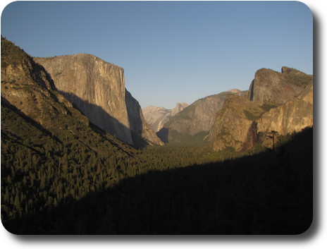 Yosemite Valley with decreasing sunlight