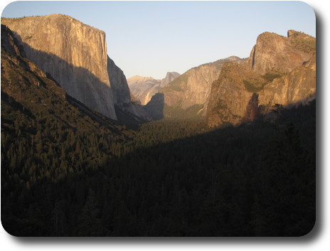 Yosemite Valley with decreasing sunlight