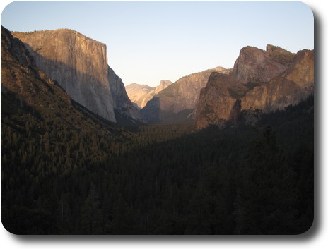 Yosemite Valley with decreasing sunlight