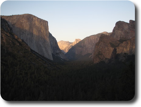 Yosemite Valley with decreasing sunlight