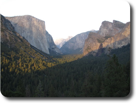 Yosemite Valley with decreasing sunlight