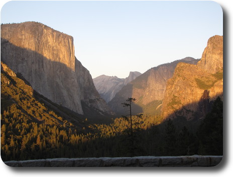 Yosemite Valley with decreasing sunlight