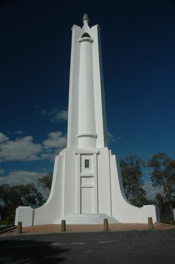 Gleaming white cylindrical column with side supports