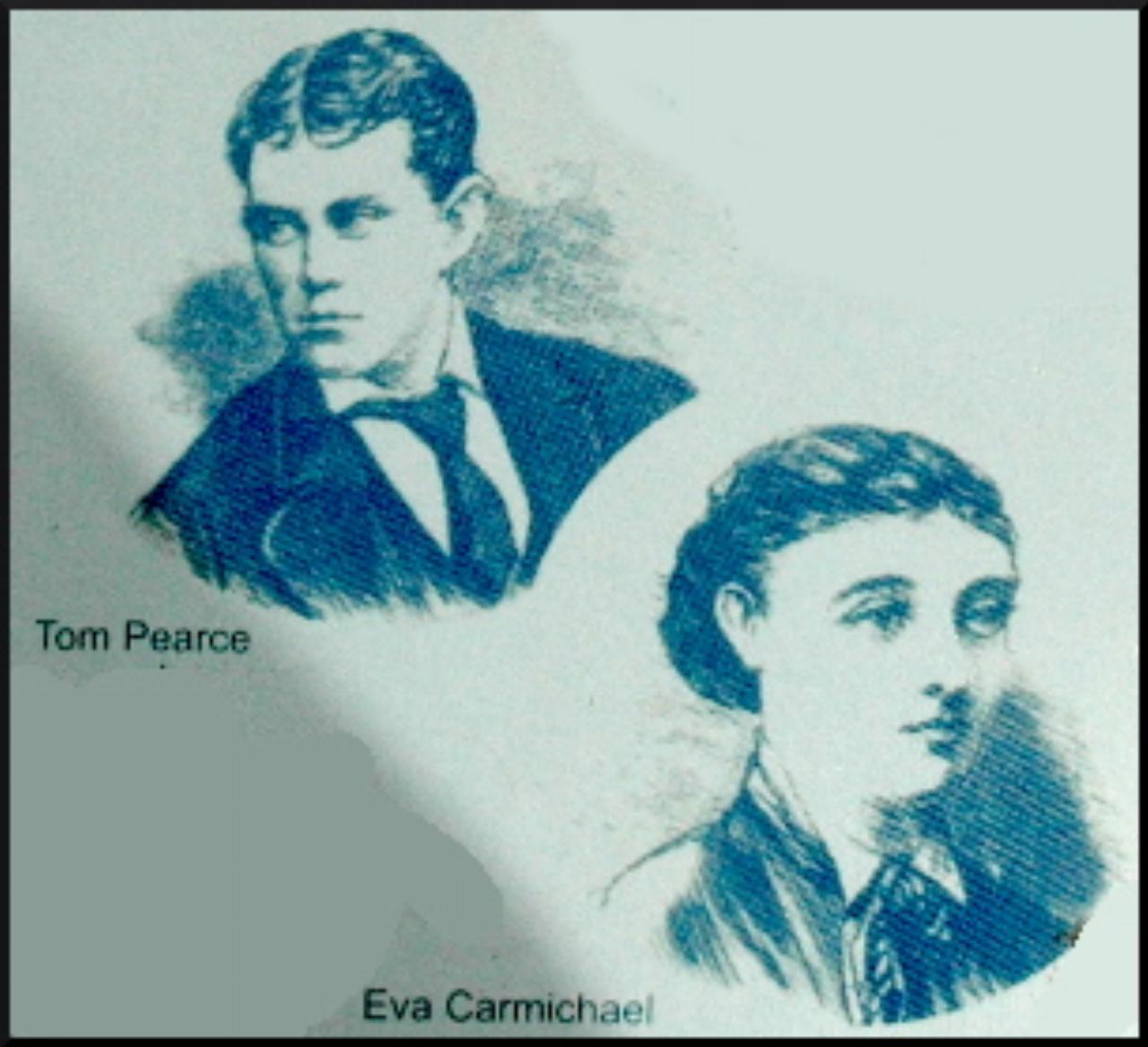 Drawing of young male and female, man in coat and tie