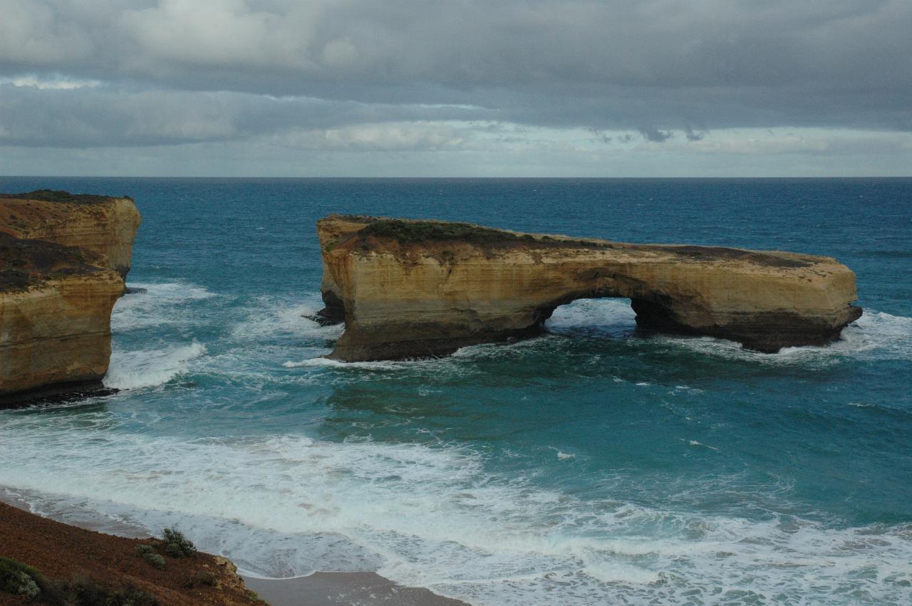 The island part of the former peninsula, showing erosion by the sea in the middle