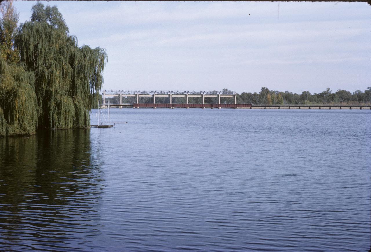 Looking downstream to dam wall and bridge