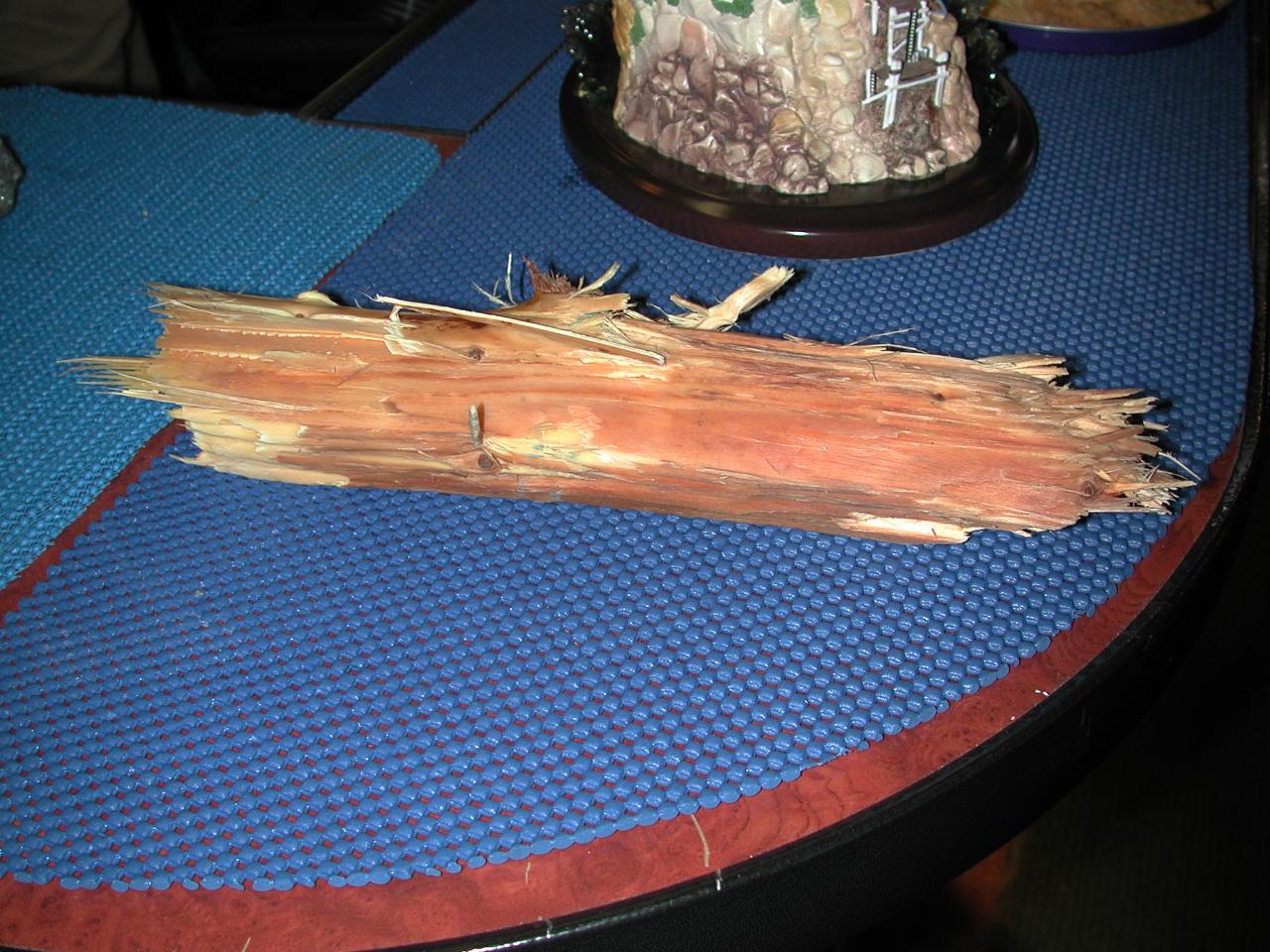 The piece of wood chewed up in the turbine