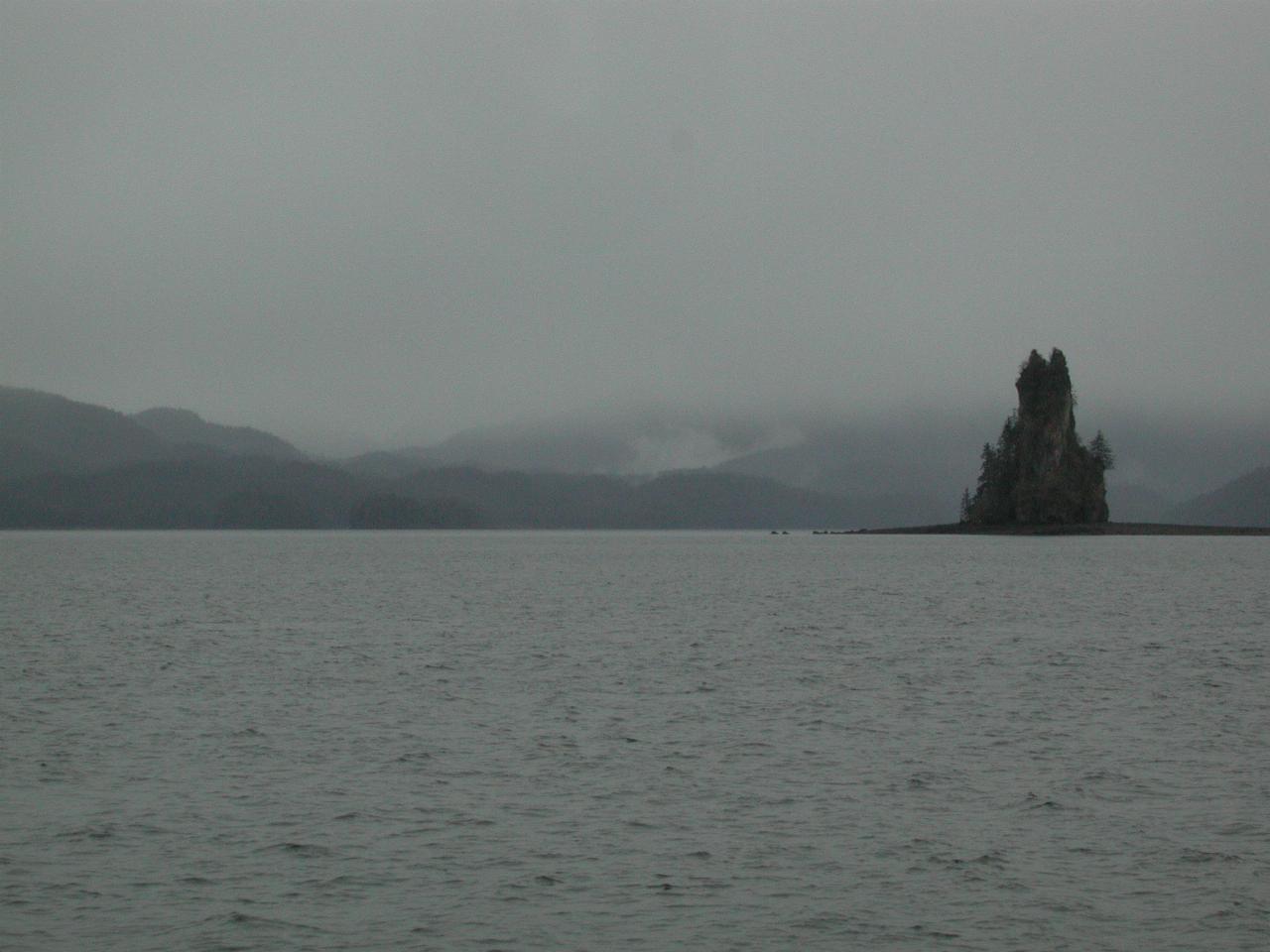 New Eddystone Rock amidst rain showers, Behm Canal, Alaska