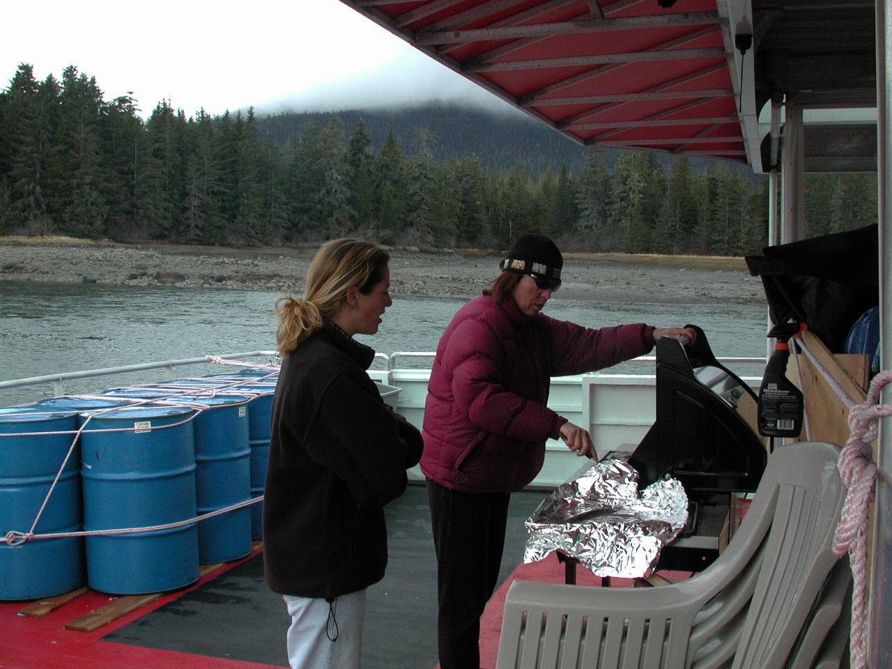 Cooking hamburgers for lunch on the 