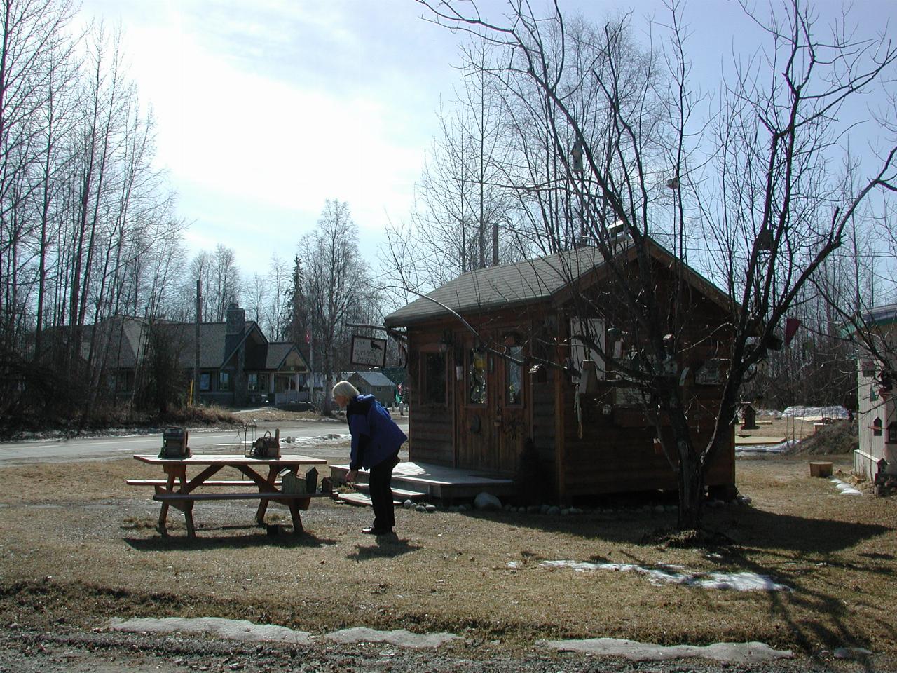 Kelly at the knick knacks shop (closed) in Talkeetna