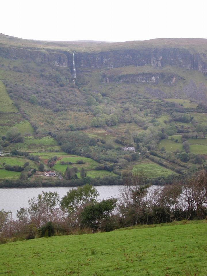 Drumcliff River Valley & Glencar Lake just east of Sligo, Eire and Benbullen - the mountain at the far left end