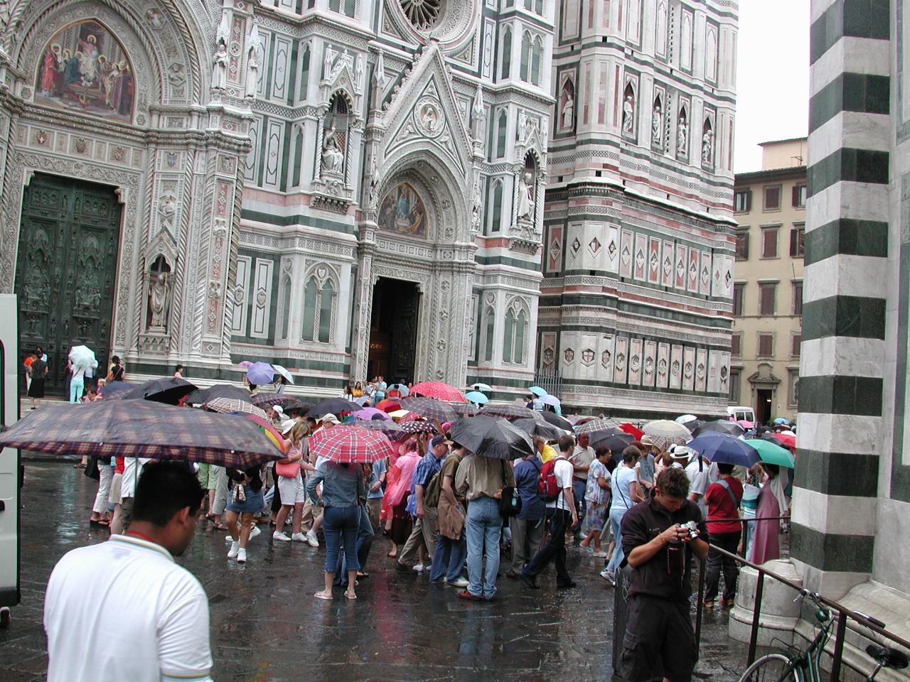 Raining, so out with umbrellas