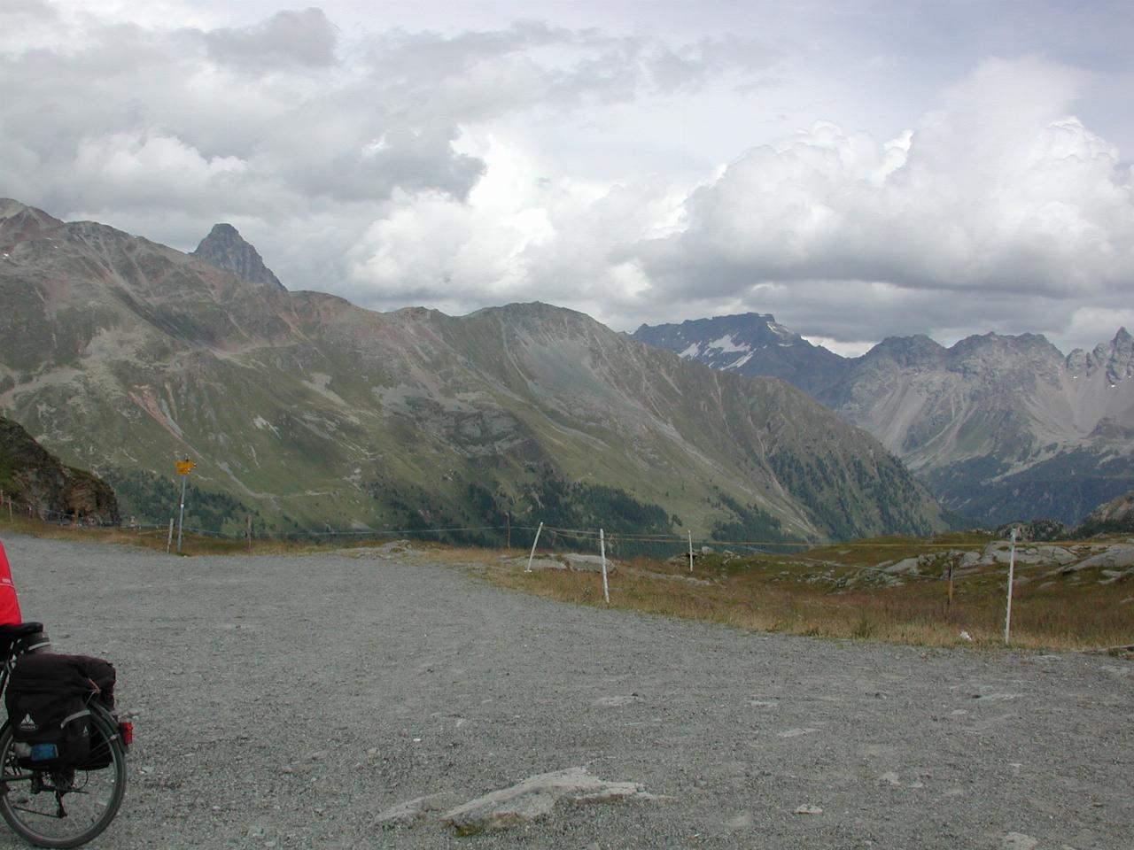 Looking south back towards Italy from top of Bernina Pass