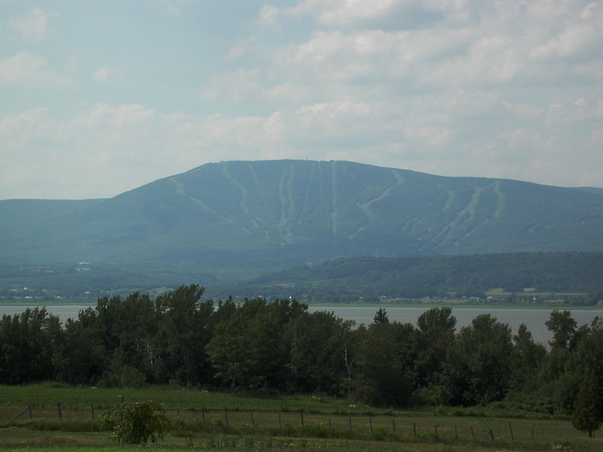 Ski runs on the mountain across the river - part of the Laurentians