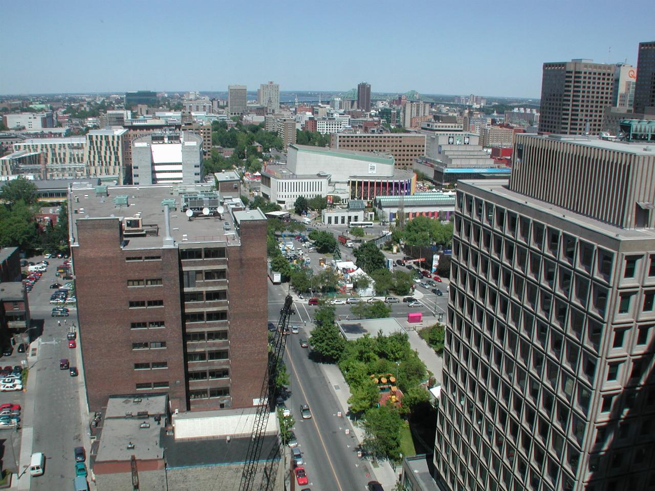 View of Place des Arts and Jazz Festival from my room on the 21st floor of Delta Hotel on Rue President Kennedy
