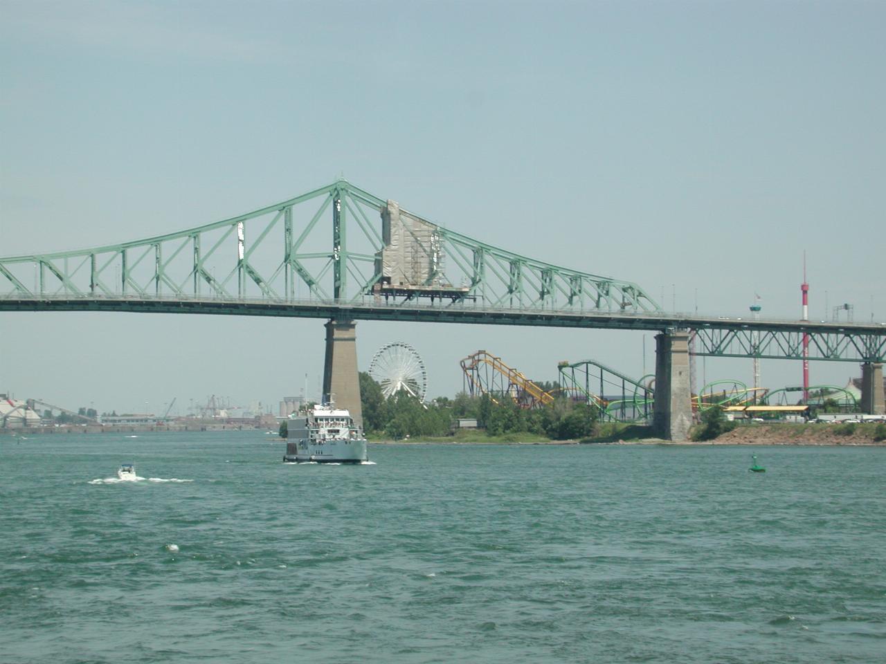 Looking downstream along St. Lawrence River from Clock Tower at Harbour Basin, Montreal