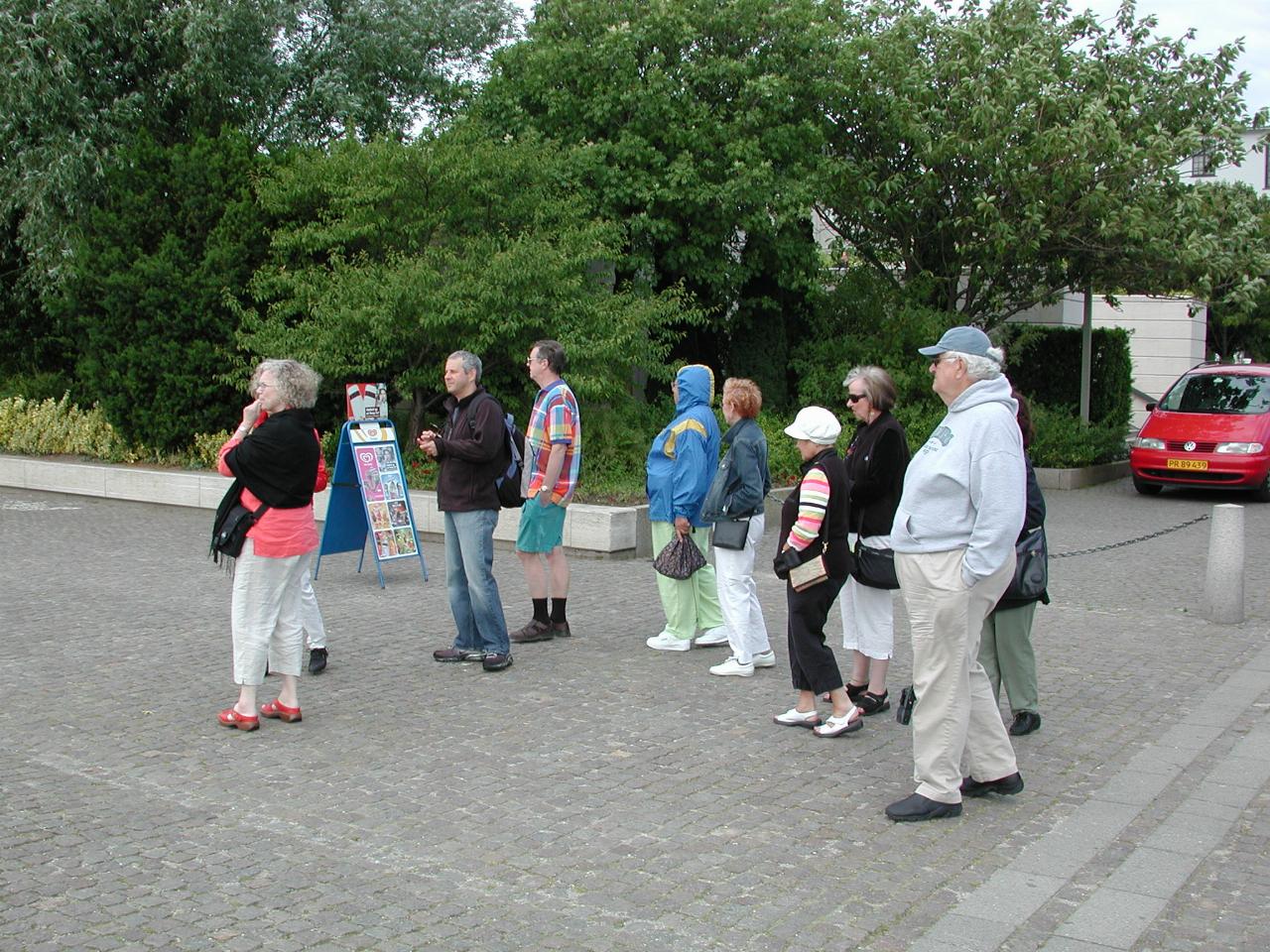 KPLU Viking Jazz: Travel Club at Ameliehaven: Karen (Inge, our guide, behind), Joey, Jim, Maria, Beverly, Barbara, Annette, Tom (Signe behind Tom)