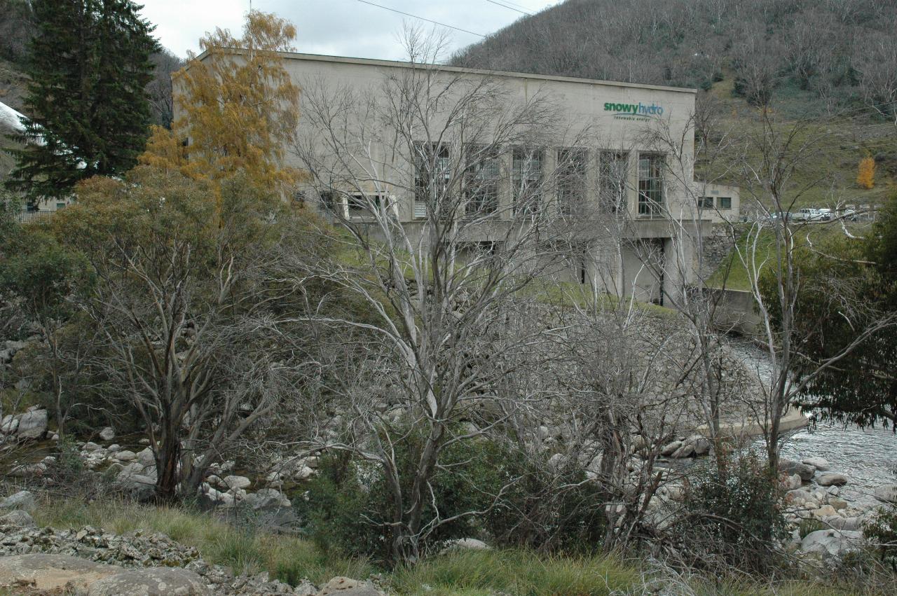 Power station, a cement building with big windows