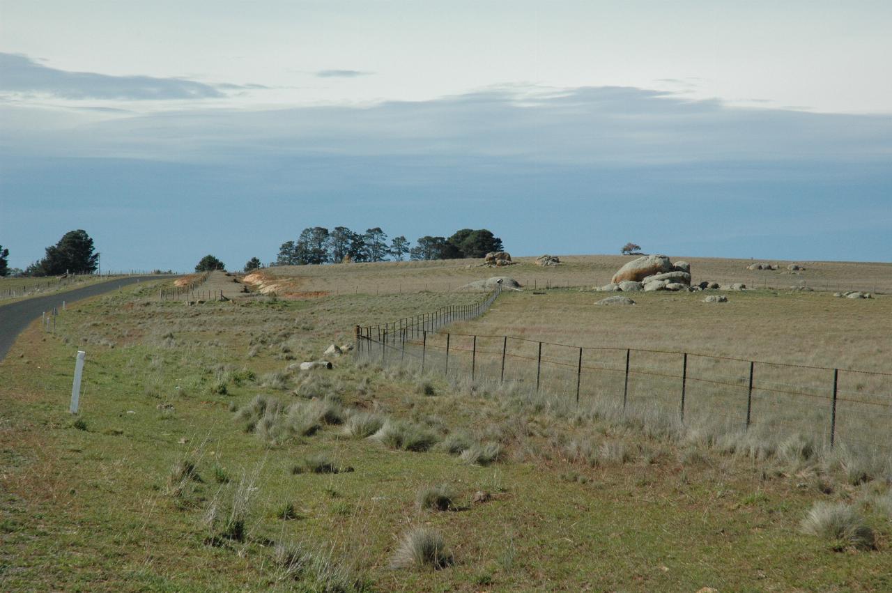 Brownish field with smooth rock formations of boulders
